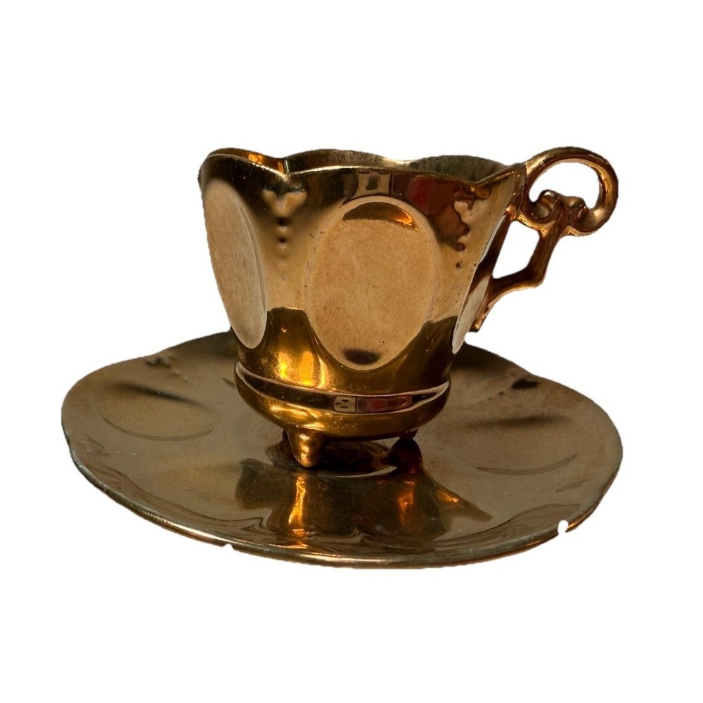 Ucagco Ceramics Japan Miniature Teacup Cup & Saucer Small‎ Tiny Gold